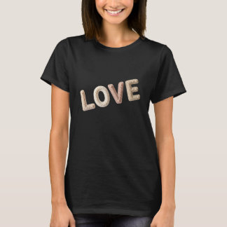 Gemütliches Faux-Kabelstrick-Liebe-Typografie Neut T-Shirt