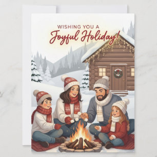Gemütliches Ferienhaus Familie am Kamin Fröhliches Feiertagskarte