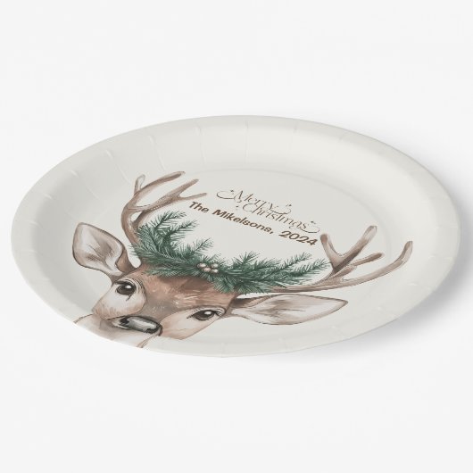 Gemütliches Festfest Rustikale Weihnachten Pappteller (Schrägansicht)