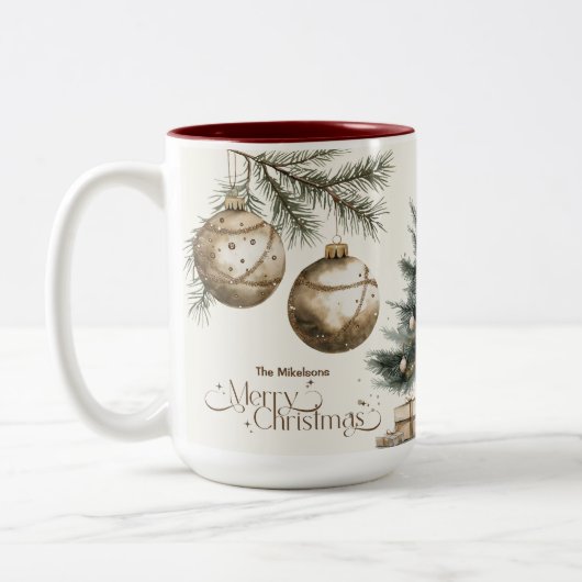 Gemütliches Festfest Rustikale Weihnachten Zweifarbige Tasse (Links)