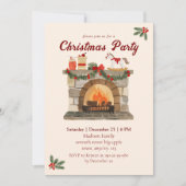 Gemütliches Fireplace Vintage Weihnachts-Party Einladung (Vorderseite)