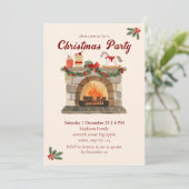 Gemütliches Fireplace Vintage Weihnachts-Party Einladung (Stehend Vorderseite)