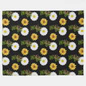 Gemütliches Floral Daisy Sonnenblume auf schwarz Fleecedecke (Vorderseite (Horizontal))