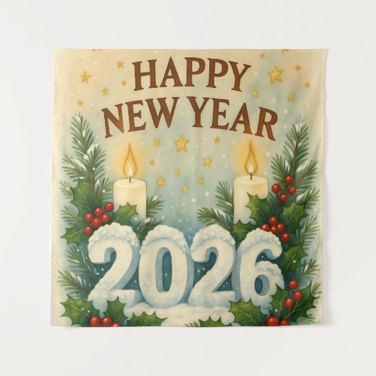 gemütliches frohes neues jahr 2026 party hintergru wandteppich (Vorderseite)