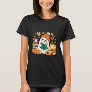 Gemütliches Geist-Lesen mit Kürbis- und Katzen-Des T-Shirt