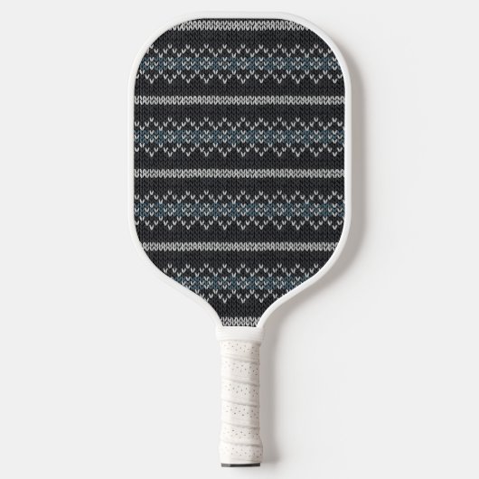 Gemütliches Gestrickmuster Schwarz und Grau  Pickleball Schläger (Vorderseite)