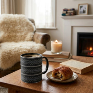 Gemütliches Gestricktes Muster Schwarz und Grau Ta Tasse