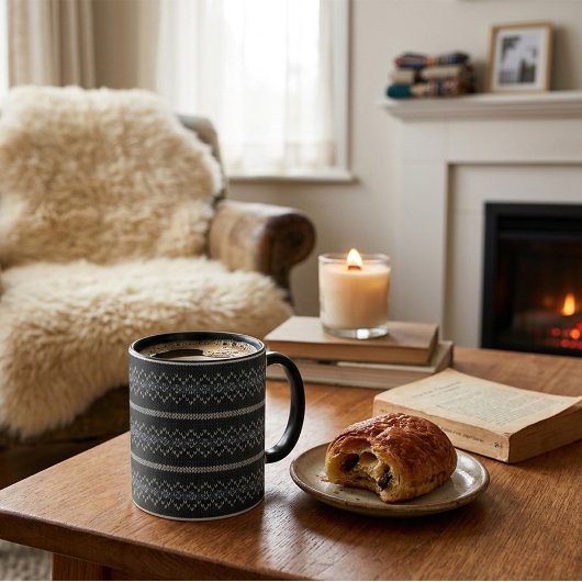 Gemütliches Gestricktes Muster Schwarz und Grau Ta Tasse