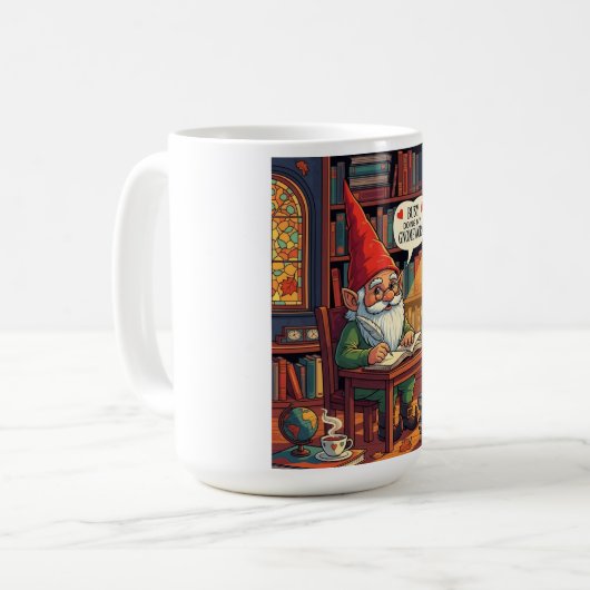 Gemütliches Gnome mit seinem Gnomework Kaffeetasse (Vorderseite Links)