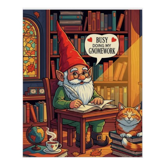 Gemütliches Gnome mit seinem Gnomework Poster (Vorderseite)