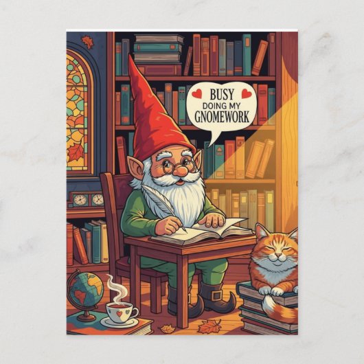 Gemütliches Gnome mit seinem Gnomework Postkarte (Vorderseite)