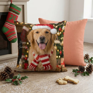 Gemütliches Golden Retriever Weihnachts-Pfotenabdr Kissen