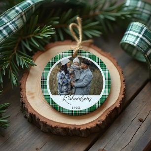 Gemütliches Grün- und Minzgrün-Kariertes Stofffami Keramik Ornament