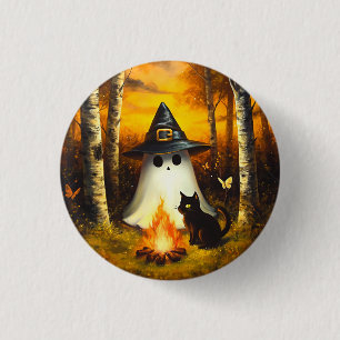 Gemütliches Halloween Ghost & Black Cat Campfire K Button