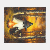 Gemütliches Halloween Ghost & Black Cat Campfire K Fleecedecke (Vorderseite (Horizontal))