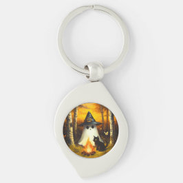 Gemütliches Halloween Ghost & Black Cat Campfire K Schlüsselanhänger