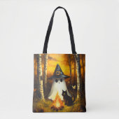 Gemütliches Halloween Ghost & Black Cat Campfire K Tasche (Vorderseite)