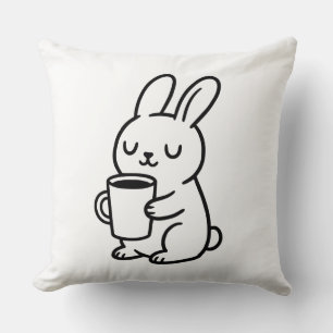 Gemütliches Hasen-Kaffee-Doodle Kissen