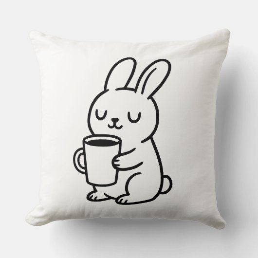 Gemütliches Hasen-Kaffee-Doodle Kissen (Vorderseite)