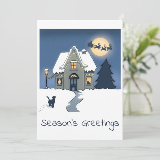 Gemütliches Haus in Snowy Weihnachten Nacht (Stehend Vorderseite)