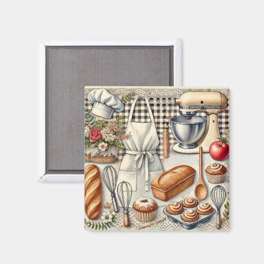 Gemütliches hausgemachtes Backszenario mit Schürze Magnet (Vorderseite/Rückseite)