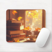 Gemütliches Herbst-Bücher- und Kaffee-Mauspad Mousepad (Mit Mouse)