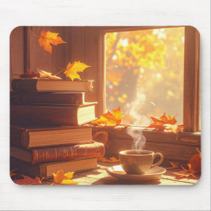 Gemütliches Herbst-Bücher- und Kaffee-Mauspad Mousepad