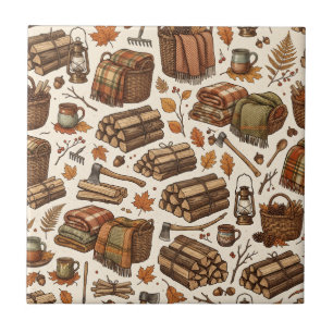 Gemütliches Herbst-Cottage-Muster mit Decken und E Fliese