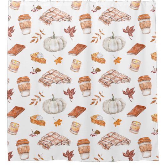 Gemütliches Herbst Essentials Wasserfarben Muster Duschvorhang (Vorderseite)