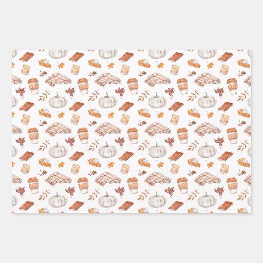 Gemütliches Herbst Essentials Wasserfarben Muster Geschenkpapier Set (Vorderseite 2)