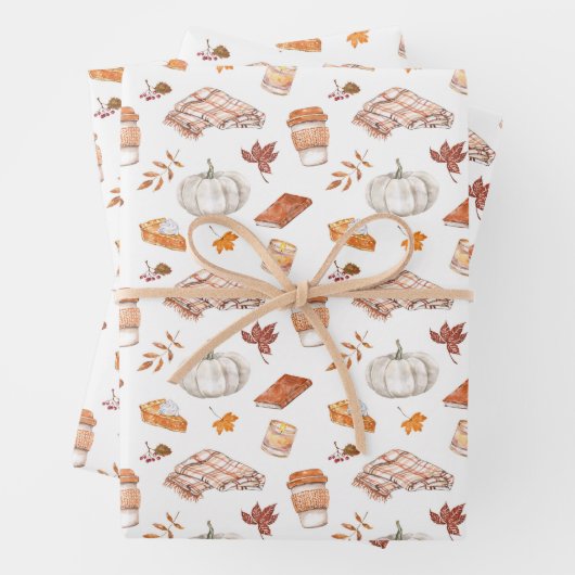 Gemütliches Herbst Essentials Wasserfarben Muster Geschenkpapier Set (Beispiel)