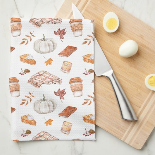 Gemütliches Herbst Essentials Wasserfarben Muster Geschirrtuch (Viertel Falte)