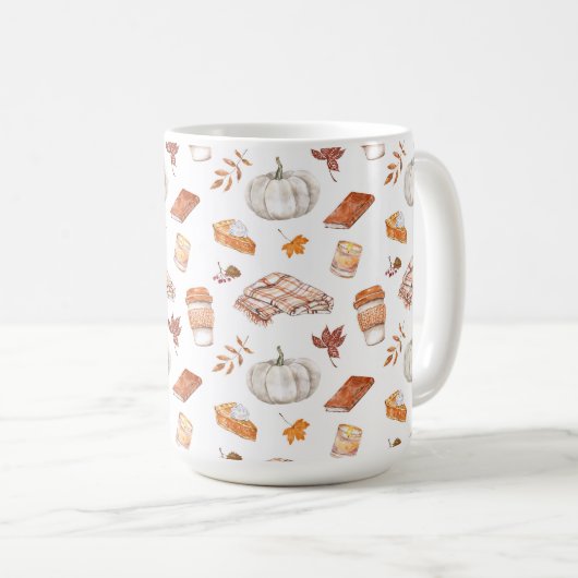 Gemütliches Herbst Essentials Wasserfarben Muster Kaffeetasse (VorderseiteRechts)