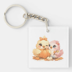 Gemütliches Herbst-Halloween-Vögel-Quadrat-Schlüss Schlüsselanhänger