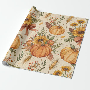 Gemütliches Herbst-Kürbis- und Sonnenblumenmuster Geschenkpapier