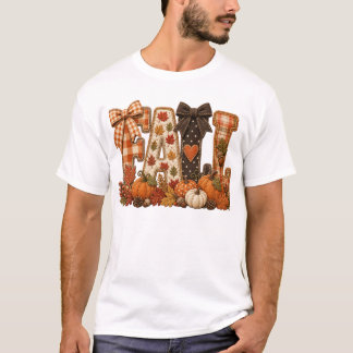 Gemütliches Herbst-Patchwork-Buchstaben-Shirt Rust T-Shirt