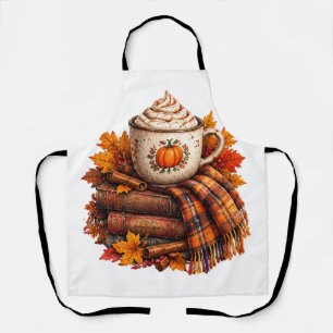 Gemütliches Herbst-Pumpkin-Latte-Bücher-Design Schürze