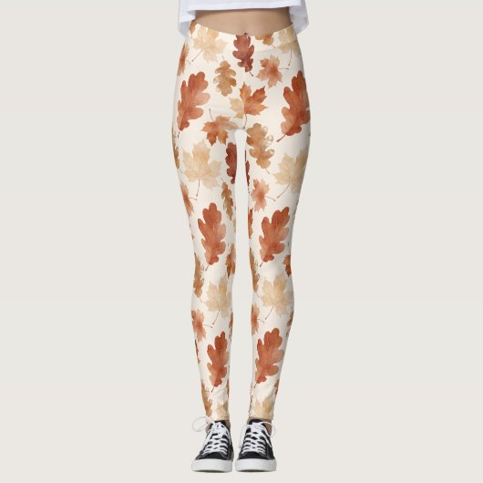 Gemütliches Herbstblattmuster Leggings (Vorderseite)