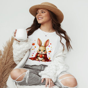 Gemütliches Herbstdesign: Kaninchen genießt Kaffee T-Shirt