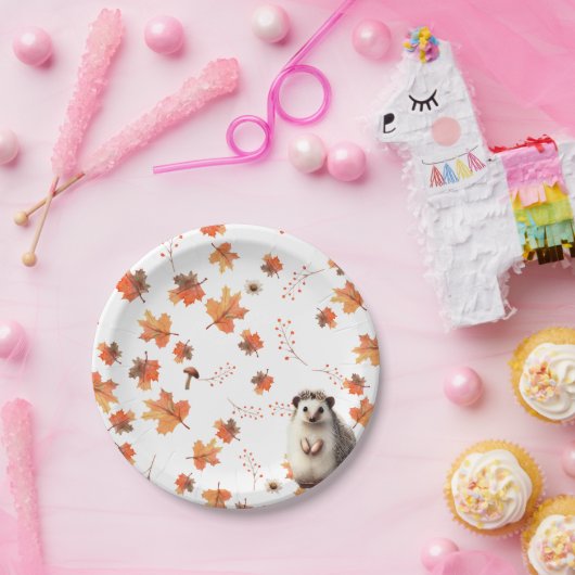 Gemütliches Herbsterlebnis - Igel & Herbst-Folien Pappteller (Party)