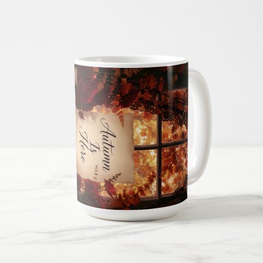 Gemütliches Herbstfenster Rustikale Falltypografie Kaffeetasse (VorderseiteRechts)