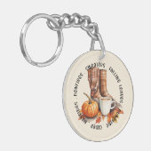 Gemütliches Herbstfeuer - Stiefel, Kürbisgewürz, F Schlüsselanhänger (Vorderseite links)