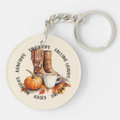 Gemütliches Herbstfeuer - Stiefel, Kürbisgewürz, F Schlüsselanhänger (Rückseite)