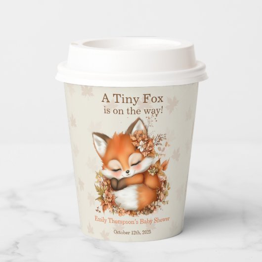 Gemütliches Herbstfox Babydusche Gemütliches Woodl Pappbecher (Rückseite)