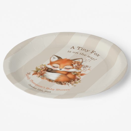 Gemütliches Herbstfox Babydusche Gemütliches Woodl Pappteller (Schrägansicht)