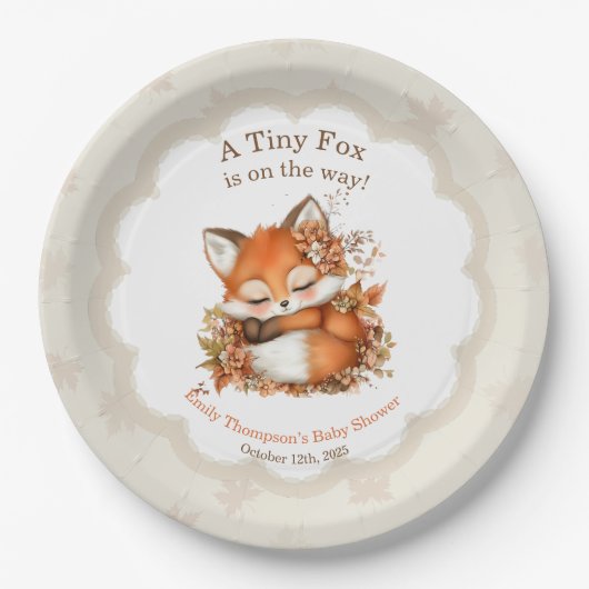 Gemütliches Herbstfox Babydusche Gemütliches Woodl Pappteller (Vorderseite)