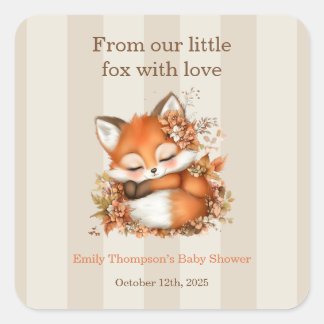 Gemütliches Herbstfox Babydusche Gemütliches Woodl Quadratischer Aufkleber