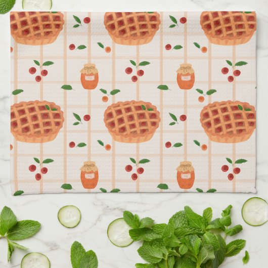 Gemütliches Herbstkuchen-Muster Geschirrtuch (Gefaltet)