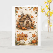 Gemütliches herbstliches Cottage Karte (Gelbe Blume)