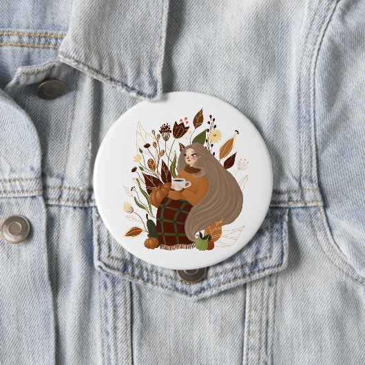 Gemütliches Herbstmädchen Button (Beispiel)